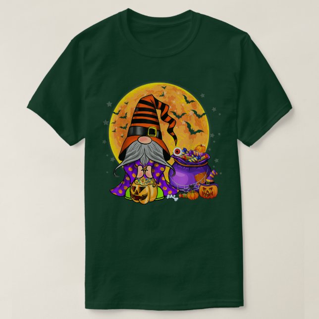 T-shirt Gnome Witch Pumkin Jack O Lantern Candy Halloween  (Design devant)