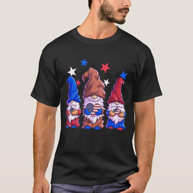 T-shirt Gnomes 4 juillet Filles Drapeau Américain Étoiles (Devant)