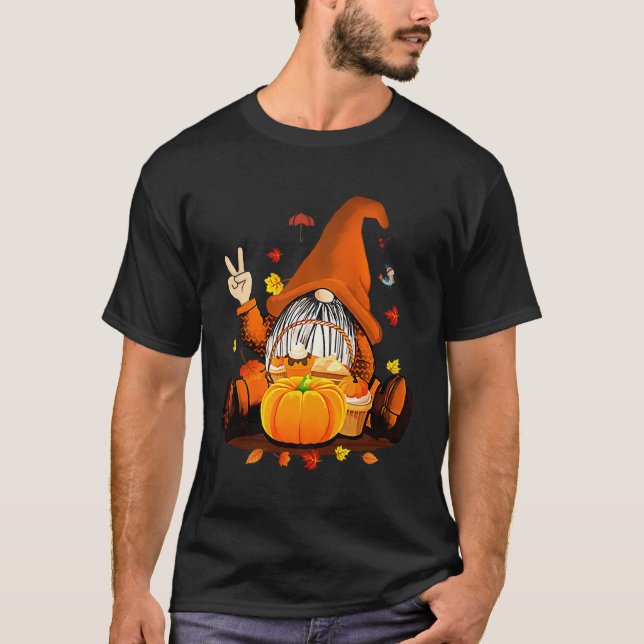 T-shirt Gnomes Automne Mignonne Halloween Thanksgiving (Devant)