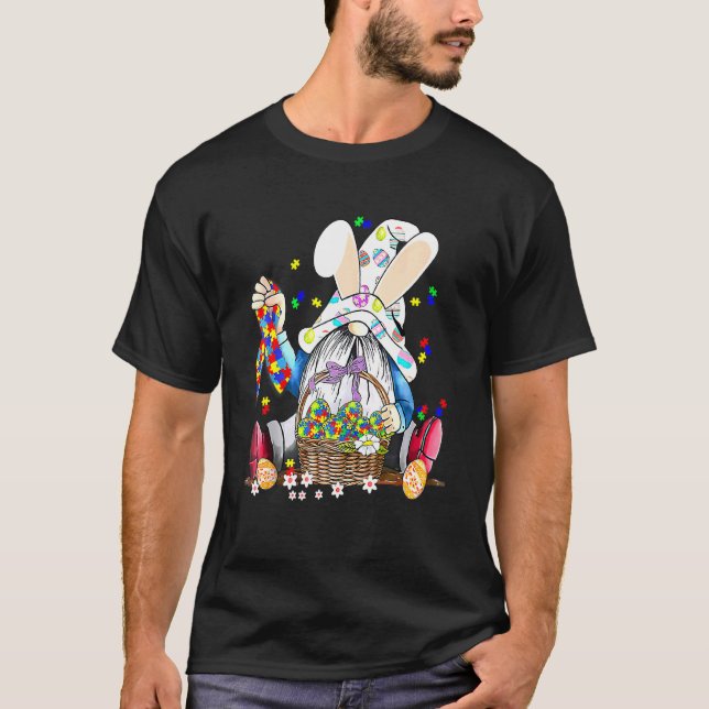 T-shirt Gnomes Bunny Eggs Puzzle Ruban Sensibilisation sur (Devant)