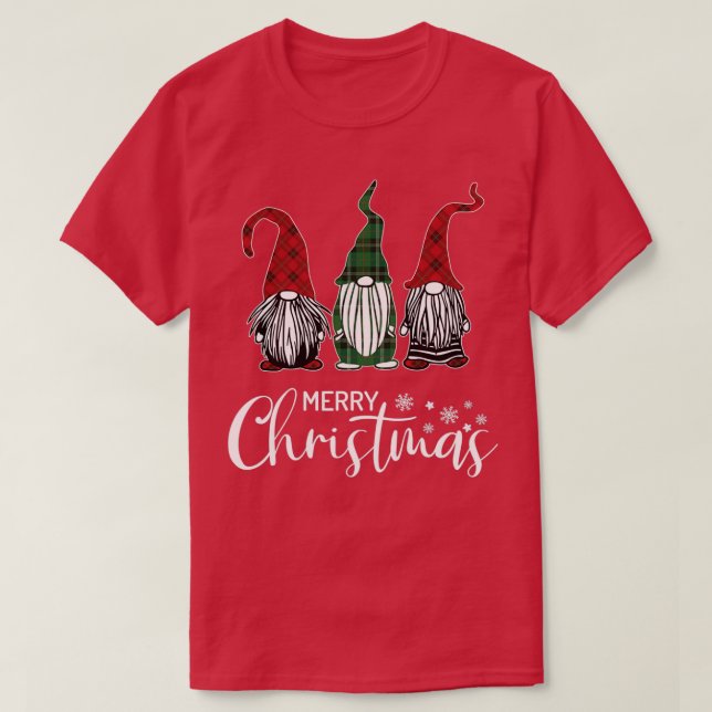 T-shirt Gnomes De Noël Dans Casquettes Plaid Drôle Cadeau  (Design devant)