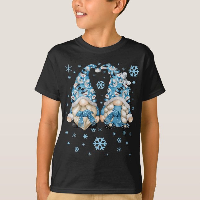 T-shirt Gnomes D'Hiver Uniques Avec Décor De Snowman (Devant)