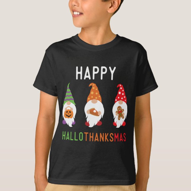 T-shirt Gnomes Hallothanksmas Halloween Thanksgiving (Devant)