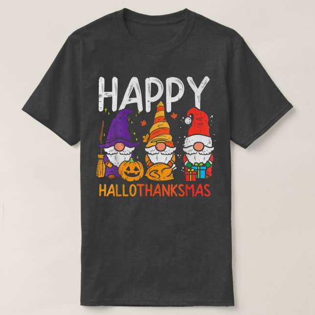 T-shirt Gnomes Hallothanksmas Halloween Thanksgiving (Design devant)