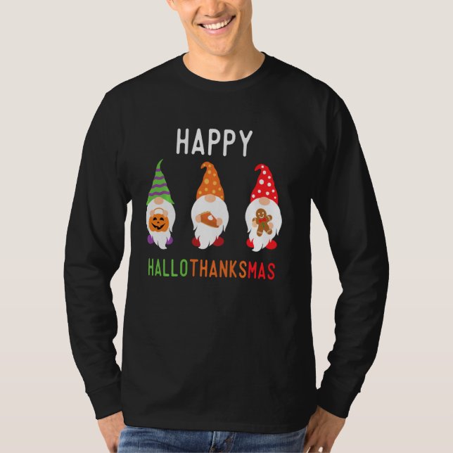 T-shirt Gnomes Hallothanksmas Halloween Thanksgiving (Devant)