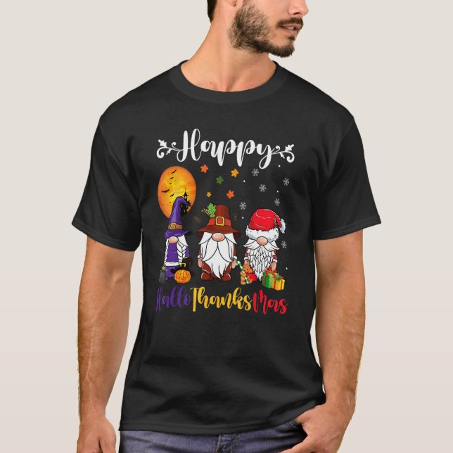 T-shirt Gnomes Halloween Thanksgiving Christmas Happy Hall (Devant)