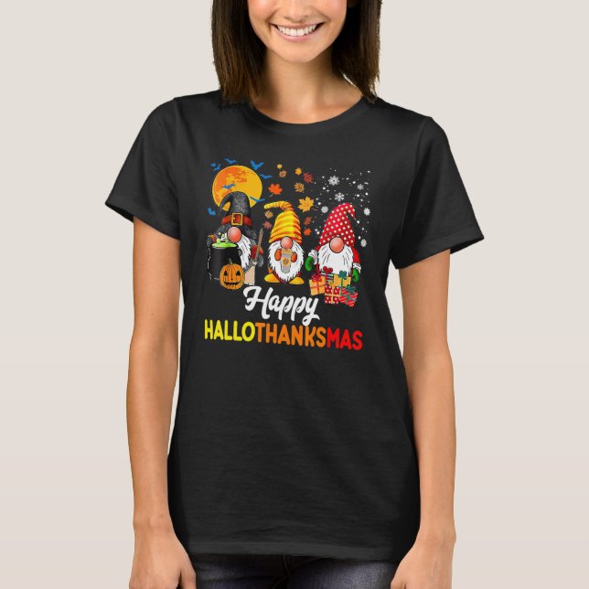 T-shirt Gnomes Halloween Thanksgiving Christmas Happy Hall (Devant)