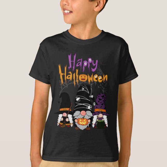 T-shirt Gnomes Halloween Witch Garden Gnomes Joyeux Hallow (Devant)