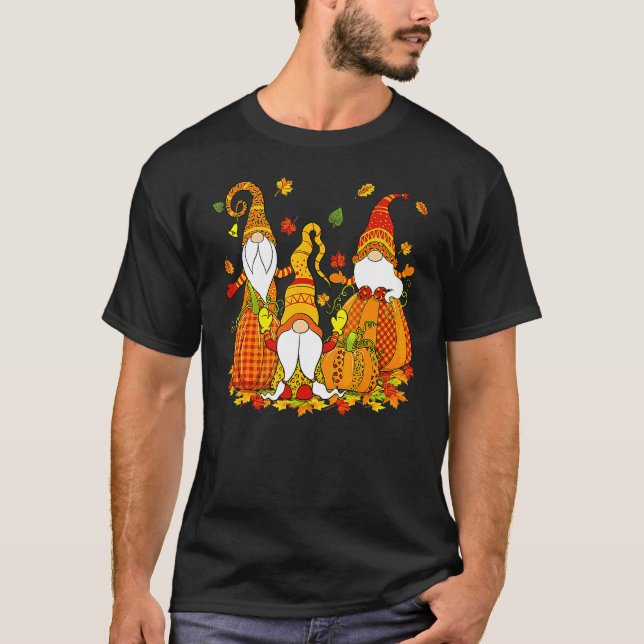 T-shirt Gnomes Imprimé Plaid Citrouille Léopard Automne Th (Devant)