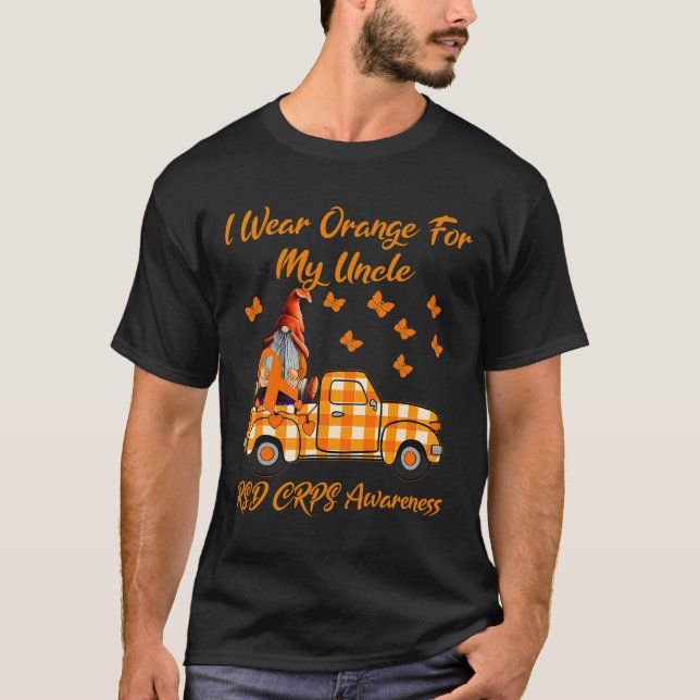 T-shirt Gnomes Je Porte Orange Pour Mon Oncle RSD CRPS (Devant)