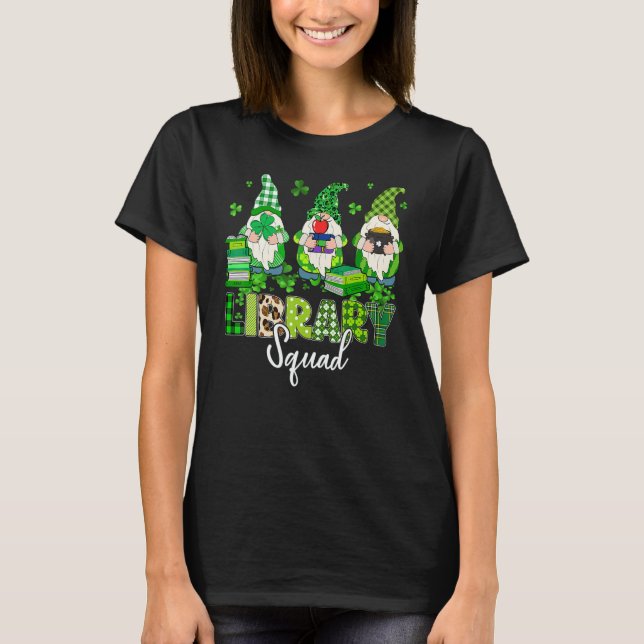 T-shirt Gnomes Leopard Shamrock Library Squad St Patricks  (Devant)