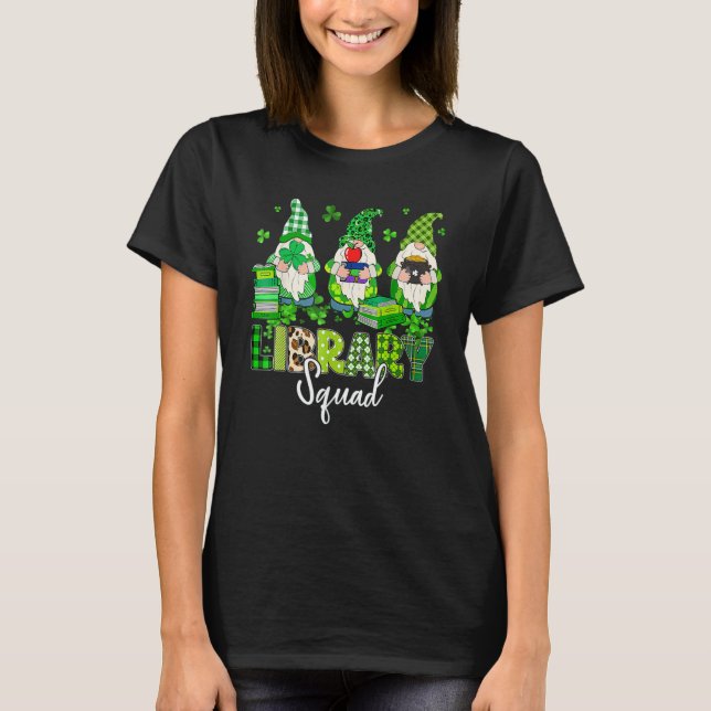 T-shirt Gnomes Leopard Shamrock Library Squad St Patricks  (Devant)