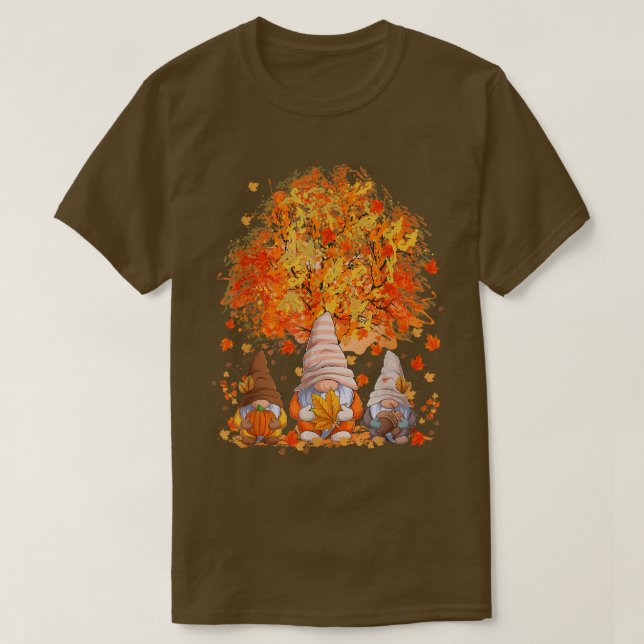 T-shirt Gnomes mignons Automne Arbre d'automne Thanksiving (Design devant)