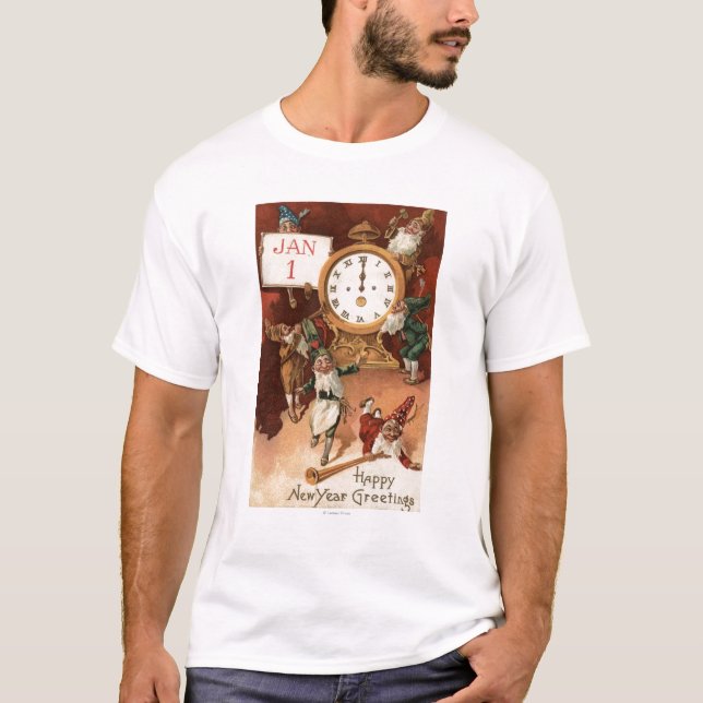 T-shirt Gnomes Partying autour d'une horloge (Devant)