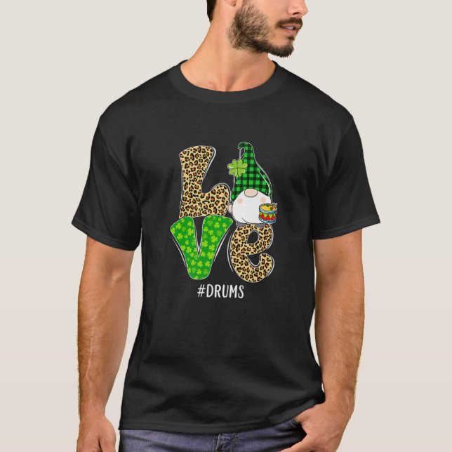 T-shirt Gnomes Patrick's Day Love Drums Leopard Plaid Cost (Devant)