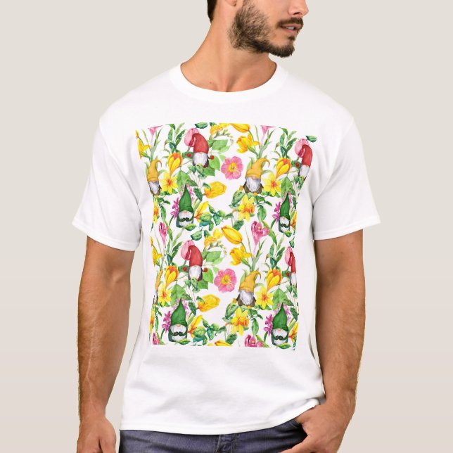 T-shirt gnomes scandinaves : aquarelle fleurie printanière (Devant)