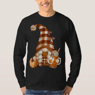 T-shirt Gnomie D'Automne À Buffalo Plaid - Citrouille Spic