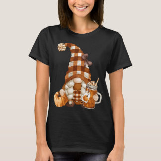 T-shirt Gnomie D'Automne À Buffalo Plaid - Citrouille Spic