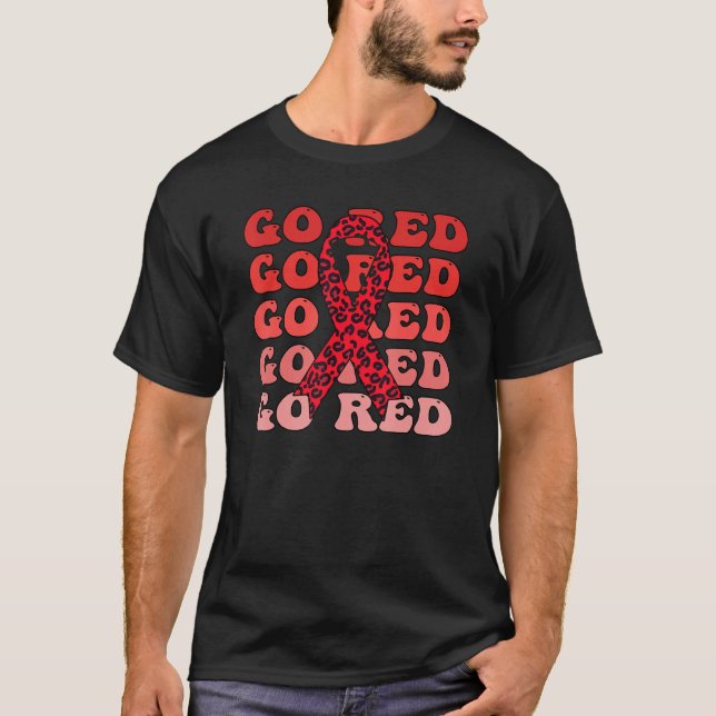 T-shirt Go Red Groovy Heart Disease Awareness Heart Warrio (Devant)