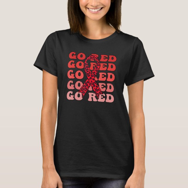 T-shirt Go Red Groovy Heart Disease Awareness Heart Warrio (Devant)