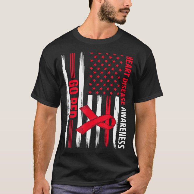 T-shirt Go Red Heart Disease American Flag Heart Disease A (Devant)