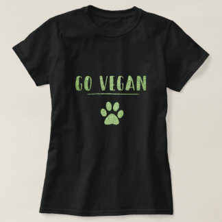 T-shirt Go Vegan Animal Paw Faux Green Parties scintillant