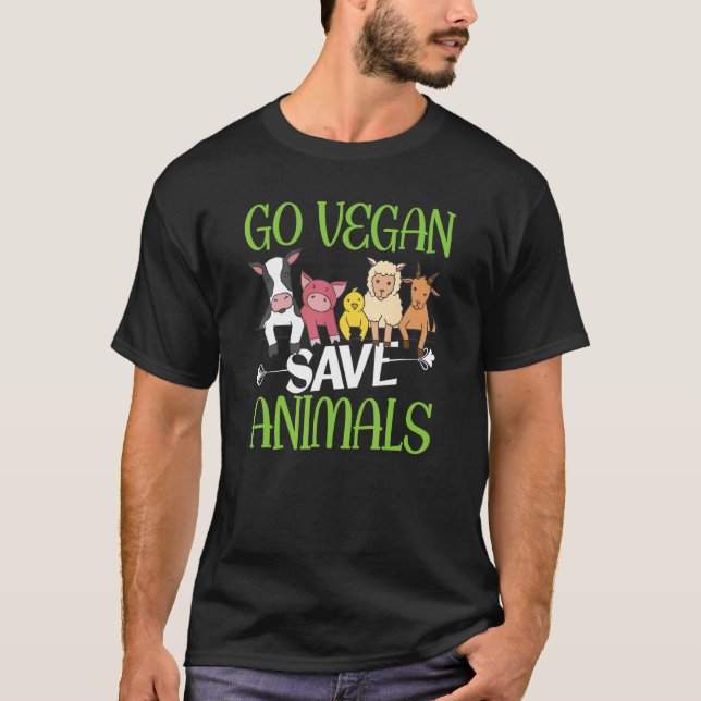 T-shirt Go Vegan Save Animals  Vegan Vegetarian (Devant)