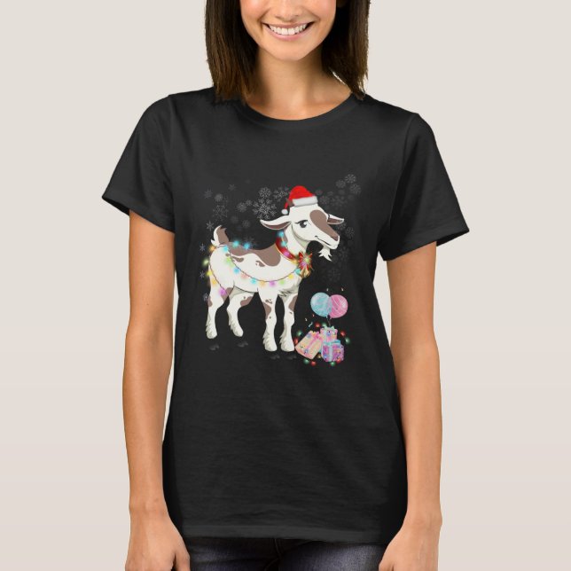 T-shirt Goat Christmas Wear Santa Hat Light Matching Famil (Devant)