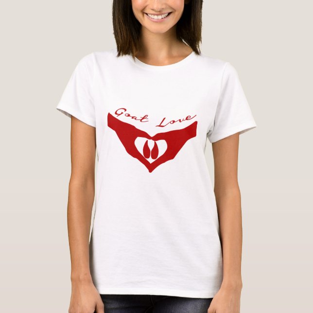 T-shirt Goat Love Mains de coeur tenant le chapeau rouge (Devant)