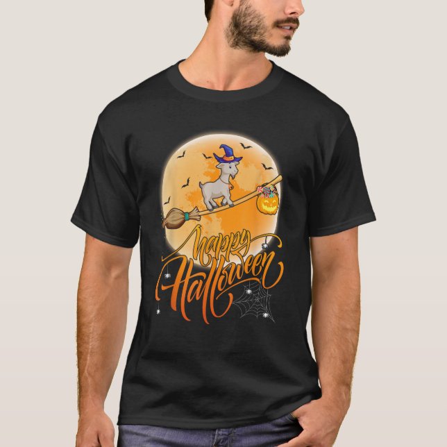 T-shirt Goat Ride Witch Shotgun Funny Goat Halloween (Devant)