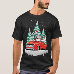 T-shirt Goat Riding Red Truck Xmas Merry Christmas