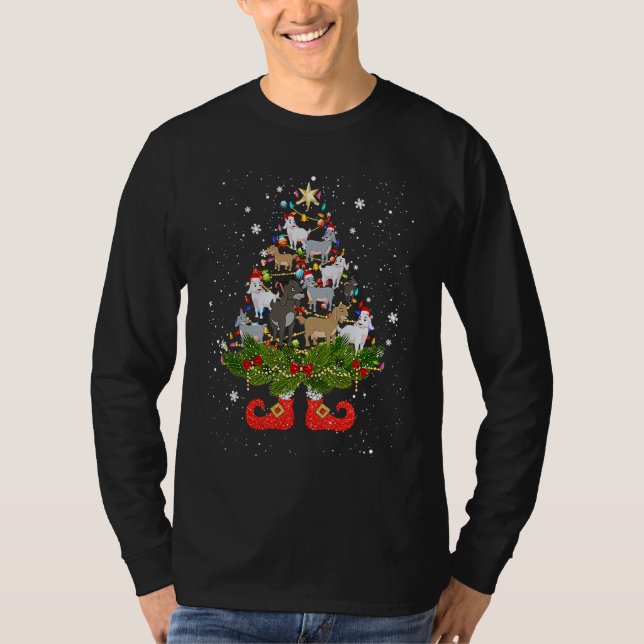 T-shirt Goats Christmas Tree Lights Cute Santa Hat (Devant)