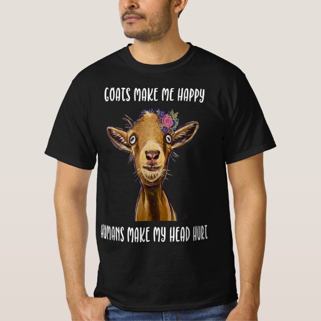 T-shirt goats make me happy |goat lover (Devant)