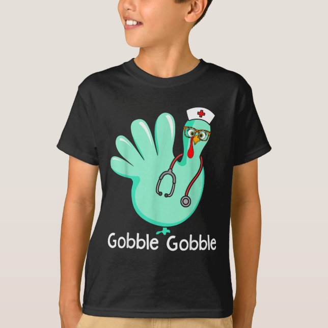 T-shirt Gobble Gobble Funny Turkey Glove Thanksgiving Nurs (Devant)