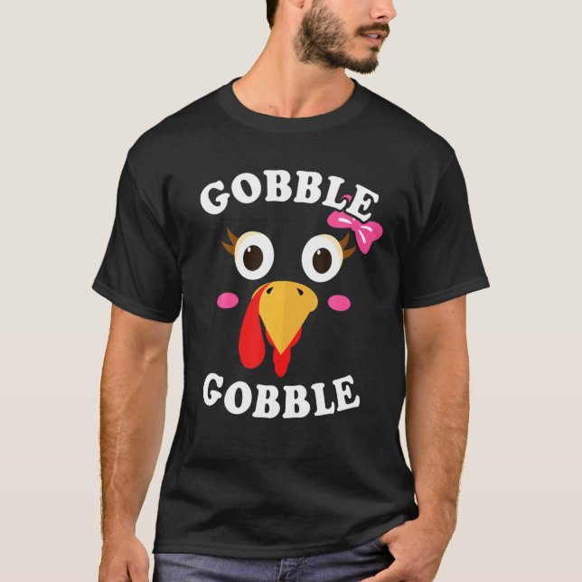 T-shirt Gobble Gobble Turquie Face Girl Rose Bow Kids Merc (Devant)