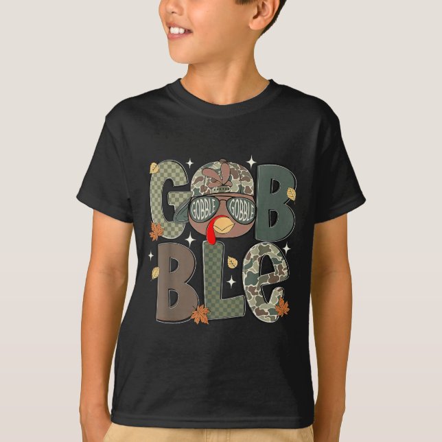 T-shirt Gobble Turkey Camo Hat Thanksgiving Boys Youth Kid (Devant)