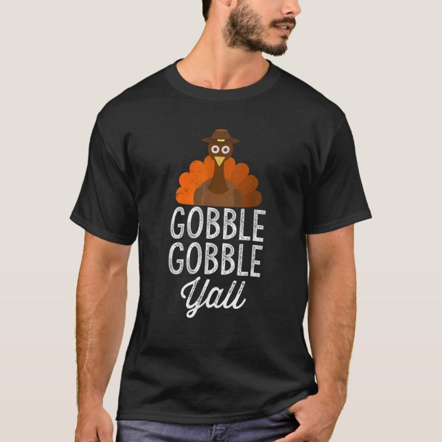 T-shirt Gobble Yall Thankgiving Turquie Black Smal (Devant)