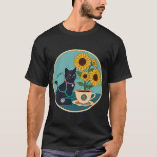 T-shirt Gobelet à café Stéthoscope Chat Noir Ruban Tournes