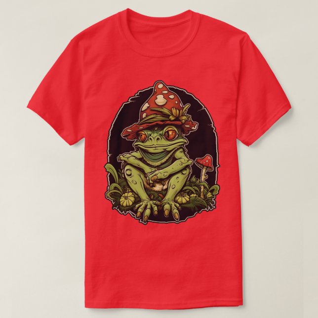 T-shirt Goblincore grenouille esthétique Champignons Dark  (Design devant)