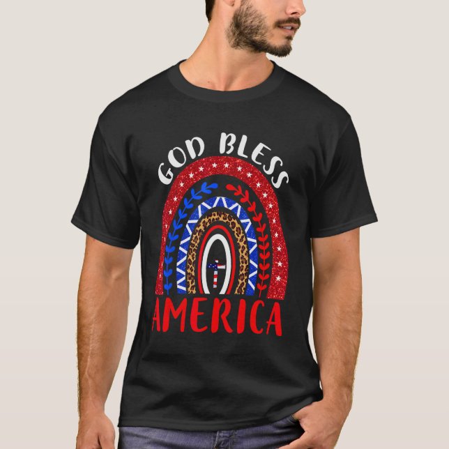 T-shirt God Bless America 4th Of July Leopard USA Flag Chr (Devant)