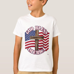 T-shirt God Bless American with Usa Flag & Cross