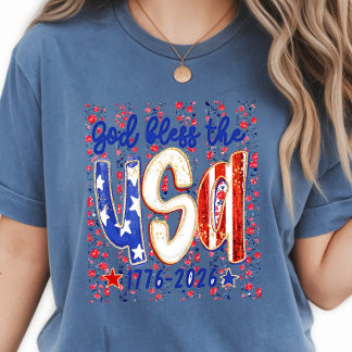 T-shirt God-Bless-The-USA- Fleuris Ditsy 4 juillet 