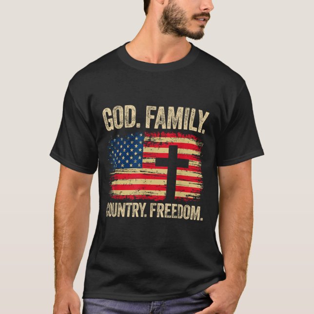 T-shirt God Family Country Dom Usa Flag Cross  (Devant)