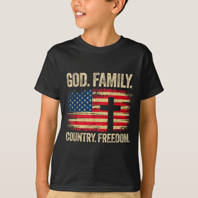 T-shirt God Family Country Dom Usa Flag Cross  (Devant)