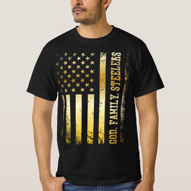 T-shirt God Family Steelers Pro Us Flag Fête des pères de  (Devant)