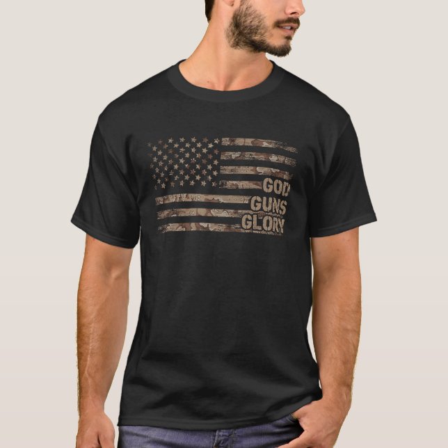 T-shirt God Guns Glory American Flag Camoflauge (Devant)