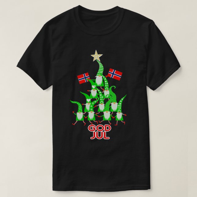 T-shirt God Jul Nordic Gnomes Christmas Tree Norvège Fla (Design devant)