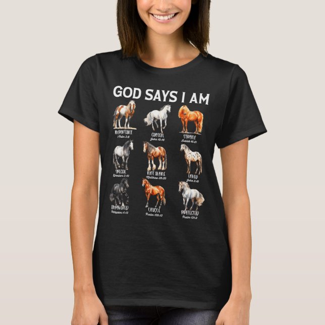 T-shirt God Says I Am Horse Christian Girl Teen Boy Bible  (Devant)