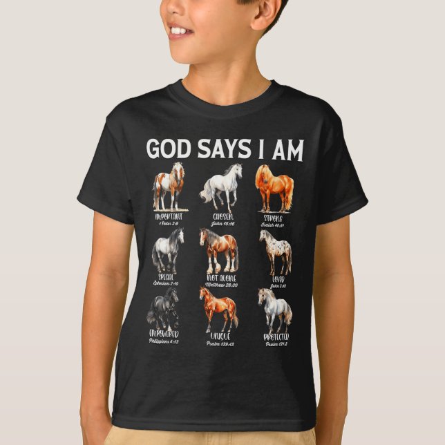 T-shirt God Says I Am Horse Christian Girl Teen Boy Bible  (Devant)