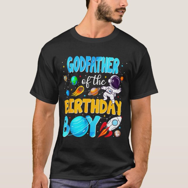 T-shirt Godfather Of The Birthday Boy Space Astronaut 1st  (Devant)